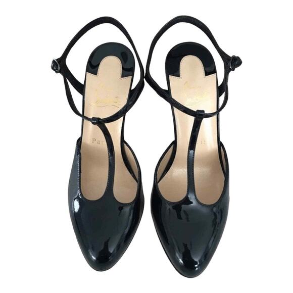 CHRISTIAN LOUBOUTIN | Me Pam 100 Black Patent Ankle Strap High Heel Size 36.5 - Picture 6 of 10